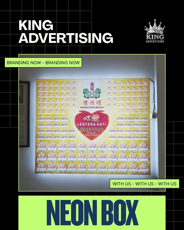 neon box indoor vihara berpendar terang dari jasa pembuatan neon box indoor bali terpasang rapi di dinding.